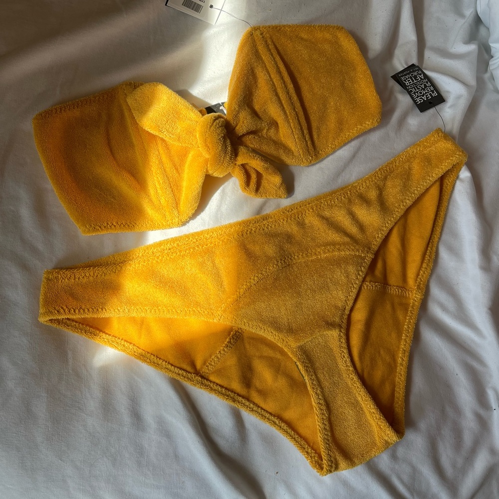 🆕 Lisa Marie Fernandez Yellow Terry Cloth Bandeau Knot Bikini Set